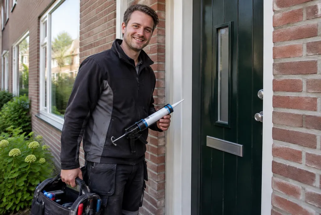 Vakman van Kitbedrijf Heerhugowaard bij de voordeur van een woning